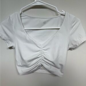 Aerie White Ruched Crop Blouse